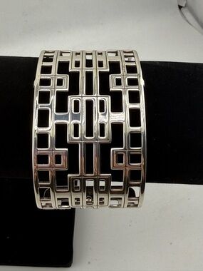 Brighton Silver Wide Cuff Bracelet Geometric Cutout Statement Chic Bold